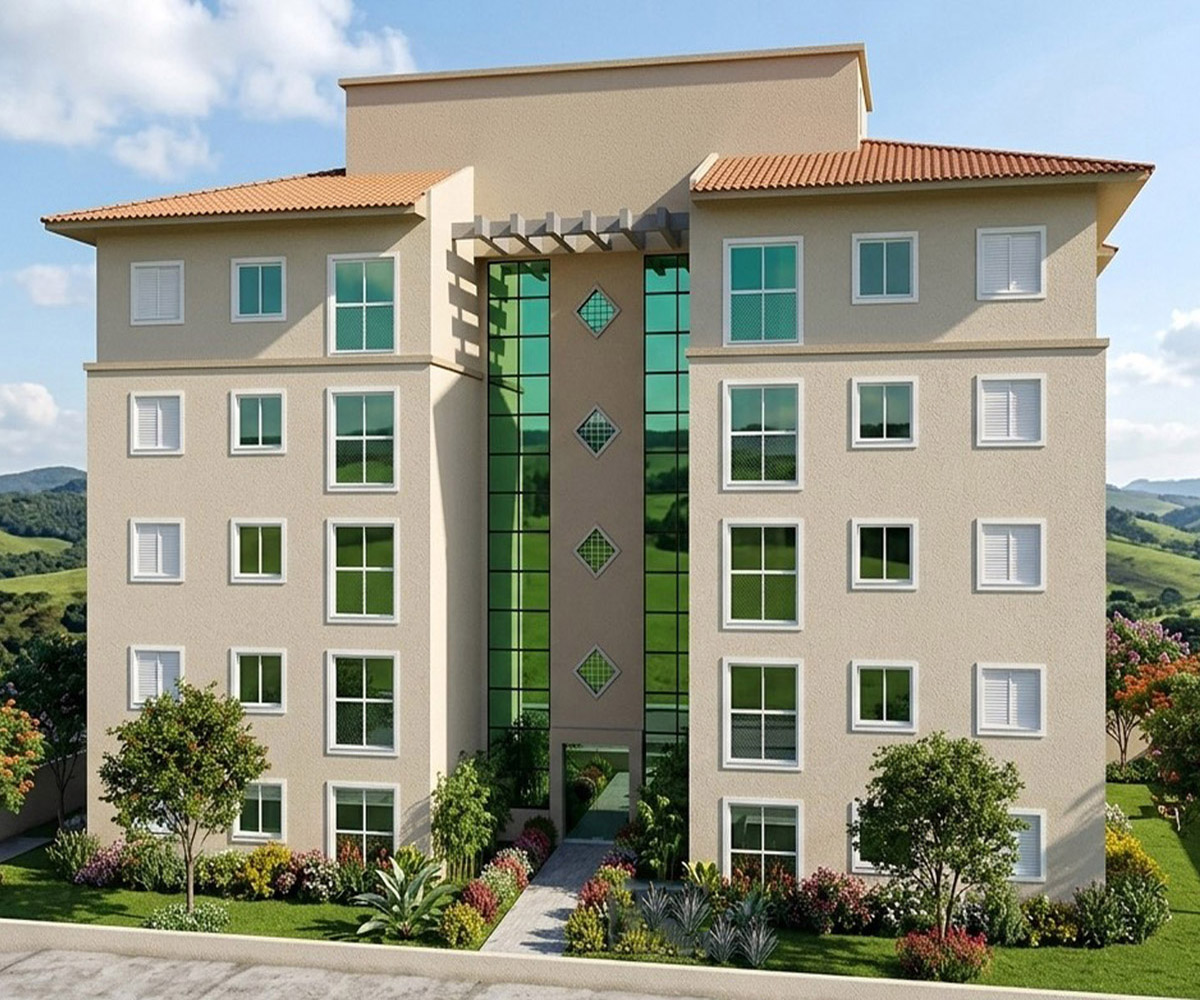 Perspectiva da fachada do Residencial Vila Verona
